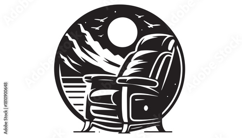 black color armchair silhouette vector illustration, solid white background 