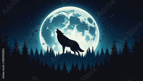 wolf howling at night vector illustration