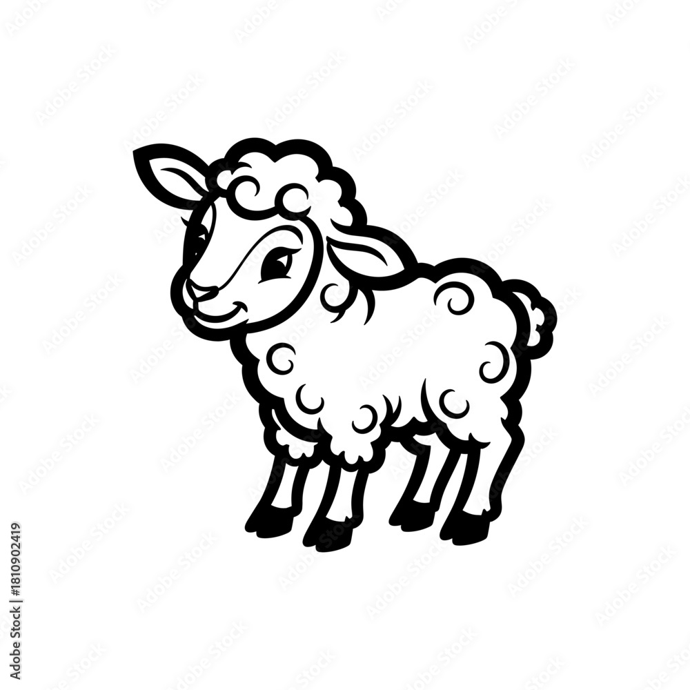 Fototapeta premium standing sheep in vector. Wool, lamb symbol. Farm animal vintage vector illustration