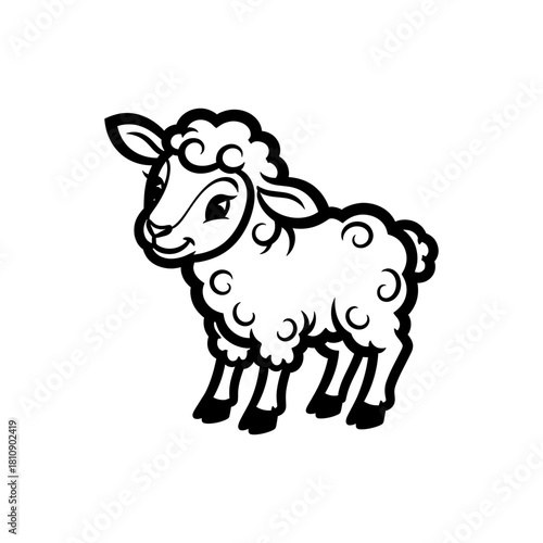 standing sheep in vector. Wool, lamb symbol. Farm animal vintage vector illustration