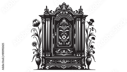 black color furniture silhouette vector illustration, solid white background