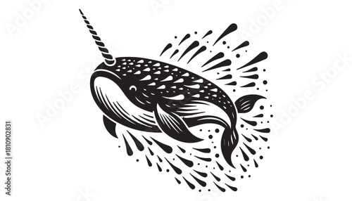 black color underwater fish silhouette vector illustration, solid white background