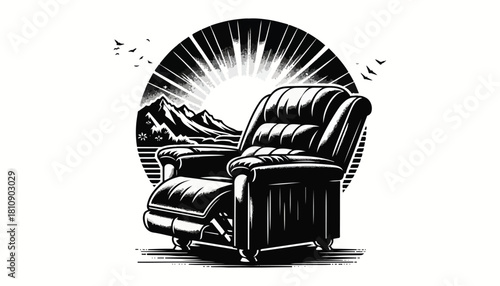 black color armchair silhouette vector illustration, solid white background