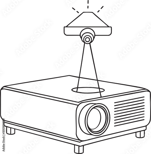 Modern data projector upward beam line art for business presentation technology and education illustration