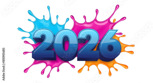 2026 Splash: Colorful Ink Blot Numerals with Heart-Willed Design