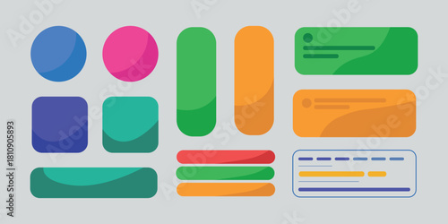 Vibrant Flat Style User Interface Elements - Rounded Shapes and Widgets