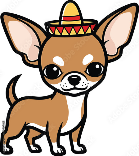 Cartoon Chihuahua Sombrero Vector Illustration Mexican Dog Pet Animal Breed Clipart Funny Character Puppy Head Costume Design