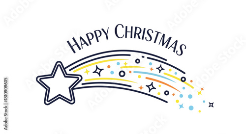 Happy christmas with stylized shooting star and sparkles