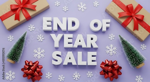 End of Year Sale with Gifts and Christmas Trees