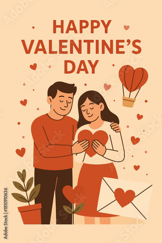 Happy valentines day couple love heart balloon vector illustration romance celebration valentine card design vector illustration
