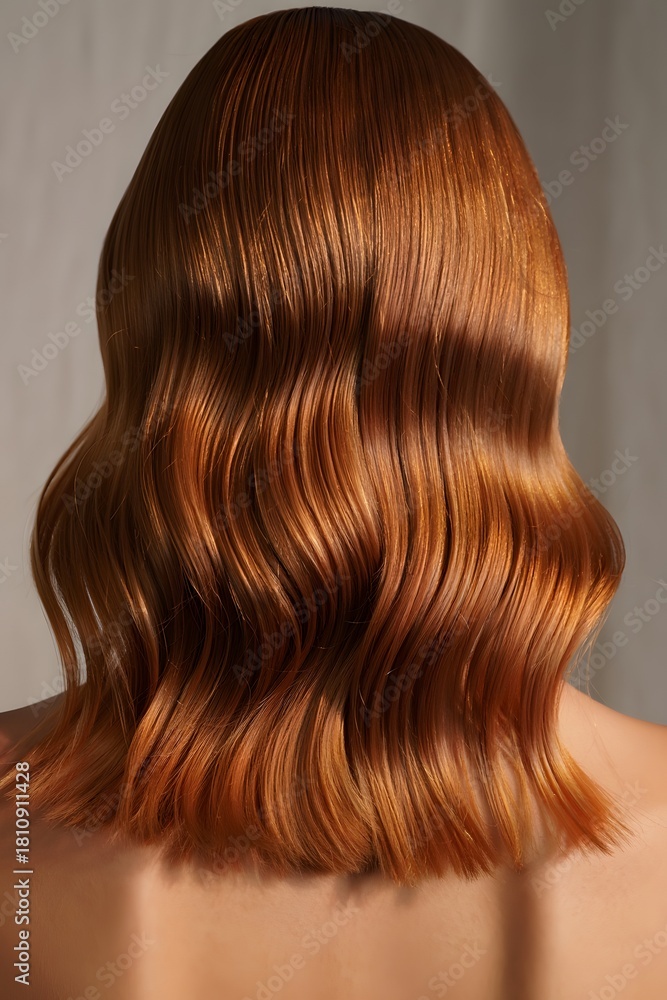 Fototapeta premium Auburn wavy hair with soft light and shadow creating a vintage aesthetic look