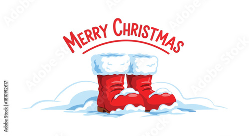 Merry christmas with Santa Claus's boot covered in snow