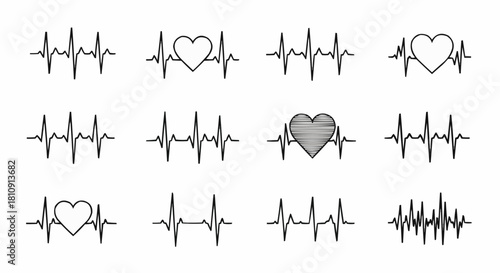 Heartbeat Icons Health, Love, and Vitality in Line Art – Expressing Life's Rhythm with Medical Precision & Minimalist Design for Creative Healthcare Graphics
