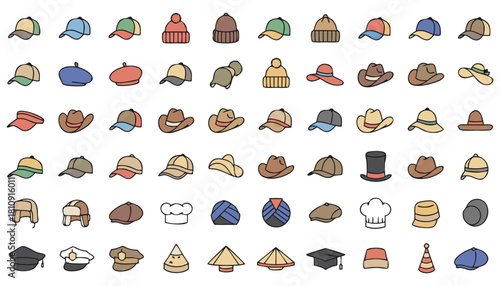 Collection of Various Hats and Caps Illustrations