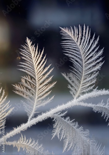 Intricate frost patterns on a windowpane.