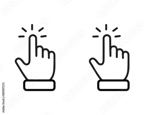Hand pointer clicking finger vector icon set. Touch screen gesture symbol collection. Click, tap, and press button for website or mobile app UI UX interface design.