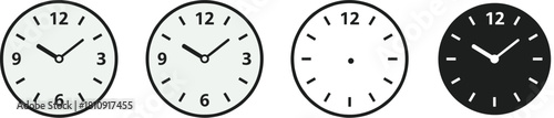 Modern clock face vector icons set, collection of time, schedule, and deadline symbols for business planning, urgency, efficiency, and productivity elements.