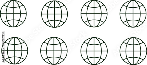 Vector set of simple wireframe globe icons, world spheres, and internet browser symbols for user interface.