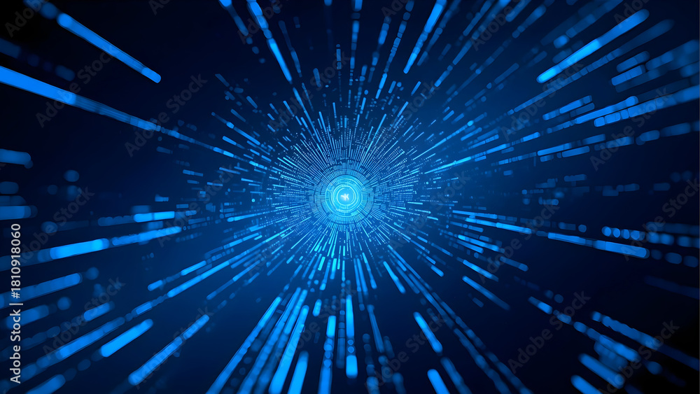 Naklejka premium Abstract blue light streaks exploding from a central point