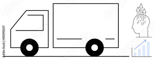 Transportation concept. Transportation illustrated by a truck graphic alongside arrows growth and innovation. Transportation reflecting logistics, progress, and economic success. For business