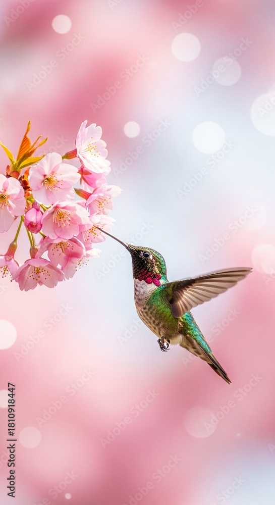 Fototapeta premium Dreamy small beautiful bird & Flower Photography – Ultra Shallow DOF, Soft Pastel Light, Cinematic Nature Aesthetics