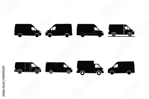 Delivery Truck and Cargo Van Silhouette Vector Set