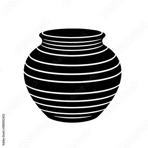 Black and white silhouette of a traditional clay pot.