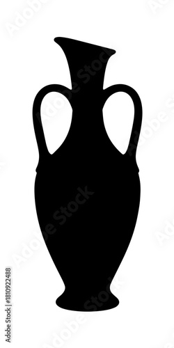 Black Silhouette of an Ancient Greek Amphora Vase with Two Handles.