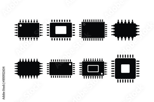 Electronic Microchip and Circuit Chip Silhouette Vector Pack