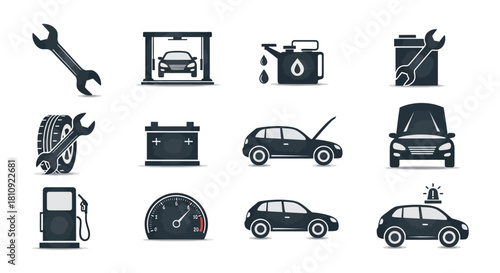 Set of car service icons flat vector design elements for automotive repair and maintenance isolated on white background