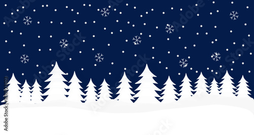 Snowy Winter Forest Background with Falling Snowflakes. Elegant Christmas Season Vector Landscape for Holiday Cards