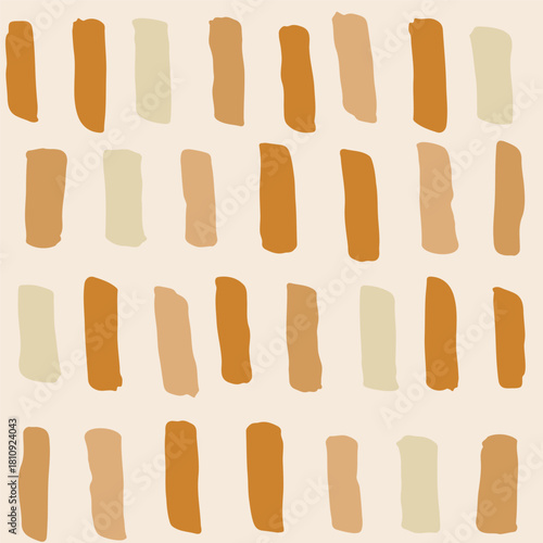 Hand painted abstract geometric bars forming a minimalist stripes pattern in neutral colors of brown, cream and beige on off white background. Abstract seamless vector pattern. Great for home decor.