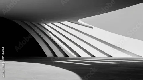 Obraz Abstract architectural design featuring curved lines and shadows in a minimalist black and white setting