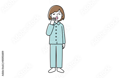 パジャマ姿であくびをする女性
