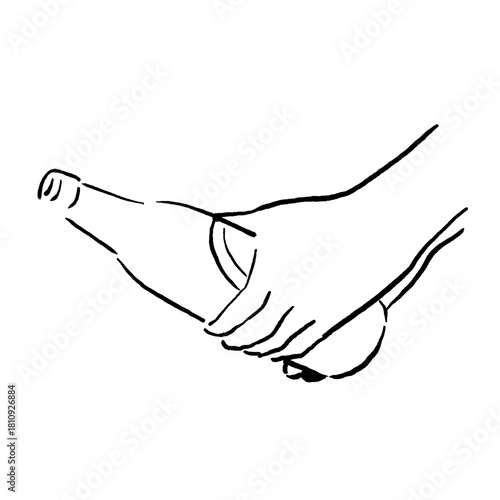 ビール瓶を持ち注ごうとしている手のベクターイラスト