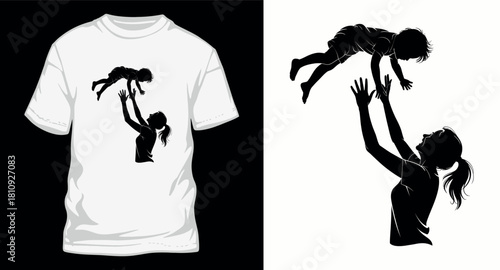 Silhouette of mother throwing baby in air parenting affection