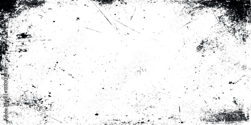 Abstract black ink splatter texture on white background, grunge paint splash overlay, modern chaotic drip pattern vector.