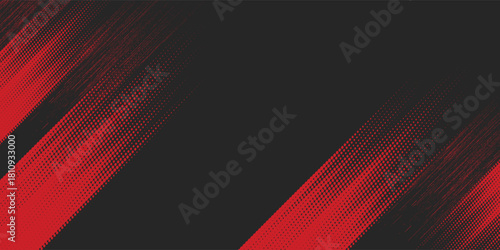 Dynamic black and red grunge halftone abstract background with diagonal brush stroke texture, modern edgy design suitable for sports posters, gaming banners, racing themes, digital ads, n high-energy.