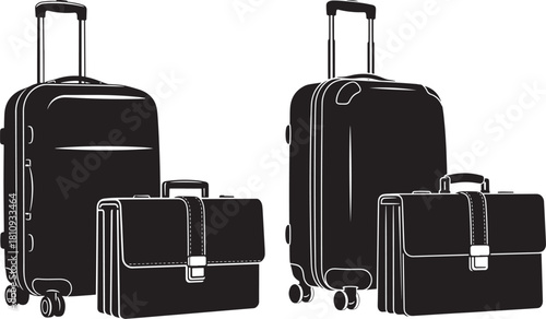 Two sets of luggage and briefcases silhouette