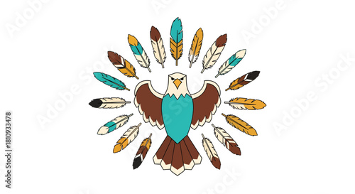 Powerful eagle emblem surrounded by vibrant feathers symbolizing freedom, strength, and natural beauty for impactful designs