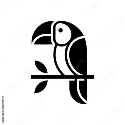 A clean outline of a parrot with its iconic curved beak and long tail, sitting on a perch. Exotic, bright, and recognizable.