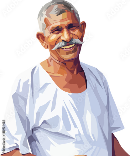 Indian Elderly Man in White Traditional Shirt vector illustration