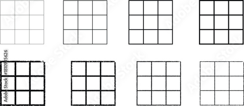 Progression of 3x3 Grids with Varying Line Thickness.
