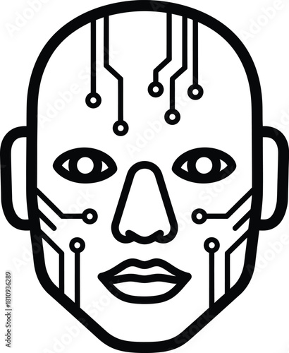 Artificial Intelligence Cybernetic Human Face Icon