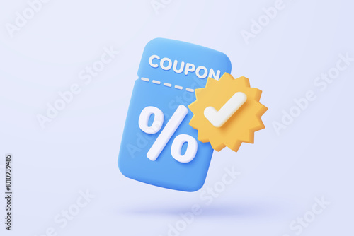 3d tag price icon for discount coupon of cash and future use online shopping. sales with an excellent offer for shopping, special offer promotion. 3d discount tags icon vector render illustration