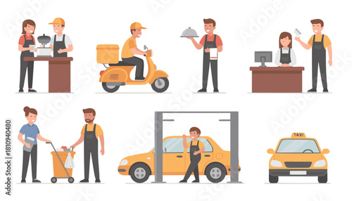 Vector Illustrations of Various Service Industry Jobs