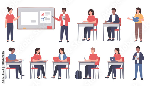 Modern Classroom Scene with Students and Teacher – AI Generated Vector