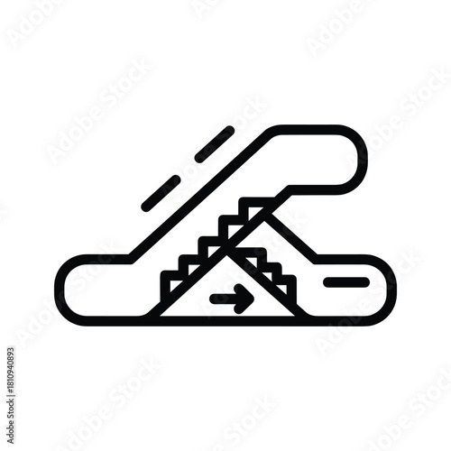 Simple line art icon of a downward moving escalator