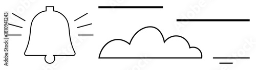 Notification concept. Notification symbols include a bell icon with alert lines and a cloud for digital applications. Notification in communication systems and online platforms. For messaging apps