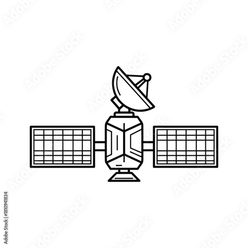 Hand drawn satellite with solar panels and dish antenna